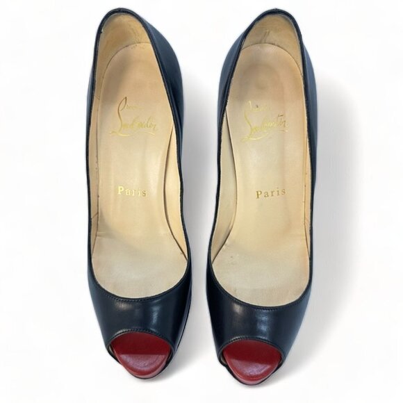 Christian Louboutin Very Prive 120 Leather Black Red EU 35.5 Peep Toe Pump - Picture 2 of 11